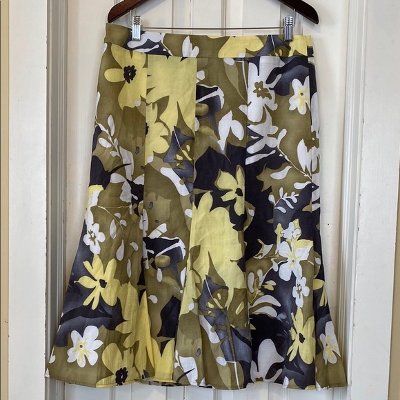 Melanie Lyne Floral A-Line Midi Skirt in Yellow and Olive Boho Feminine Beach - Picture 2 of 10